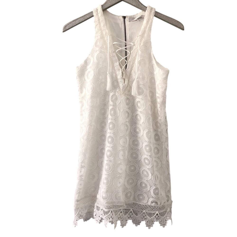 Lovers + Friends Escape White Lace Up Neckline Mini Dress